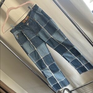 Patchwork Slim Straight Men’s Jeans - Blue Two-Tone